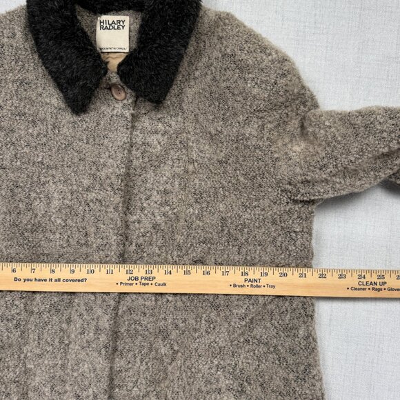 VTG Hilary Radley Wool Mohair Blend Coat Faux Fur Collar Gray Black Chest 43" - Picture 7 of 12